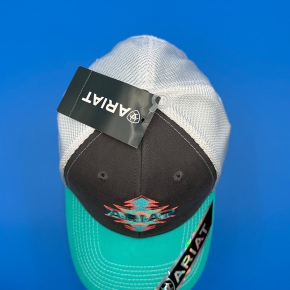 Ariat Trucker Hat Grey Turquoise Aztec Southwestern Logo Mesh Back Snapback - Picture 3 of 9